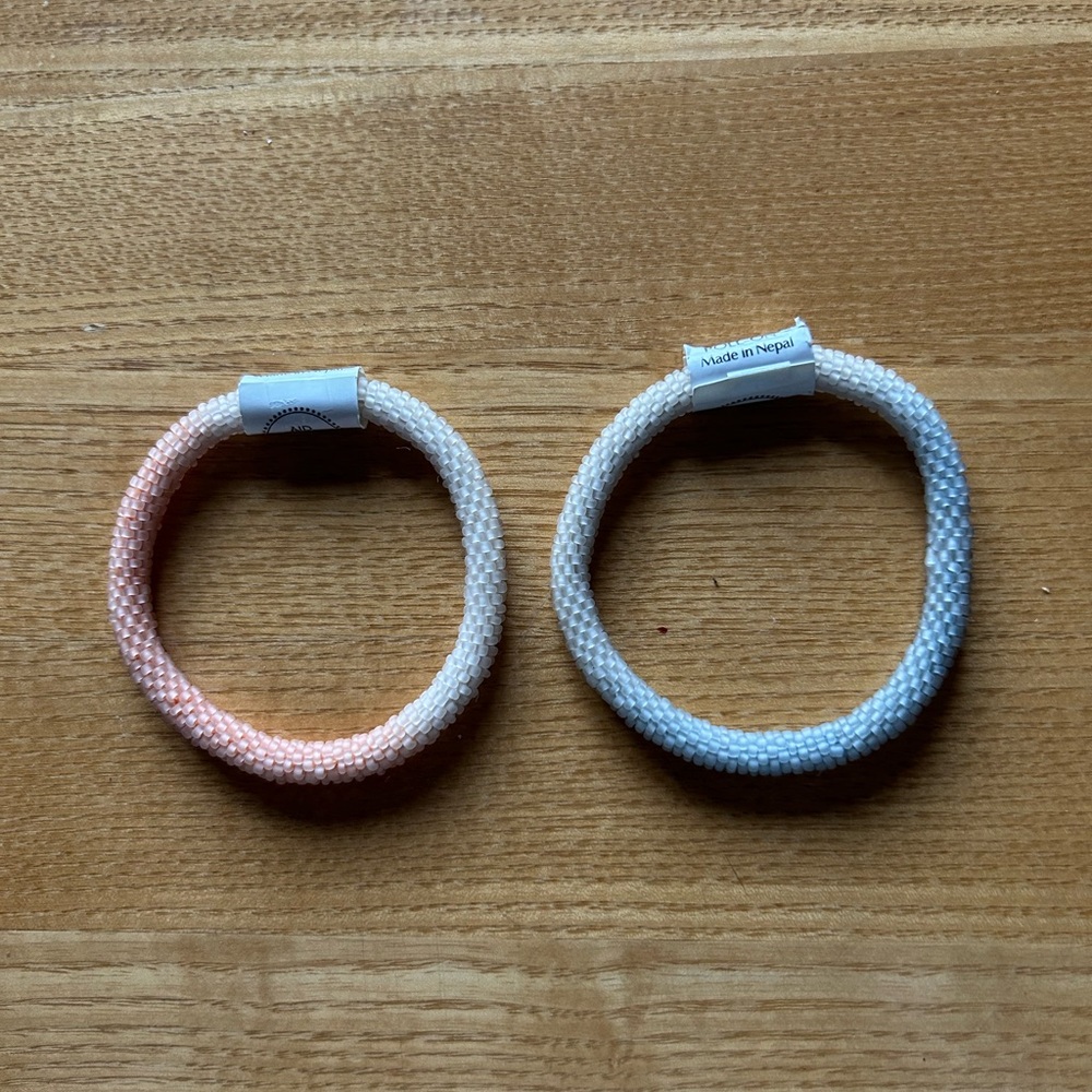 Handmade Nepal  Beaded Roll on Bracelets - Pink and Blue